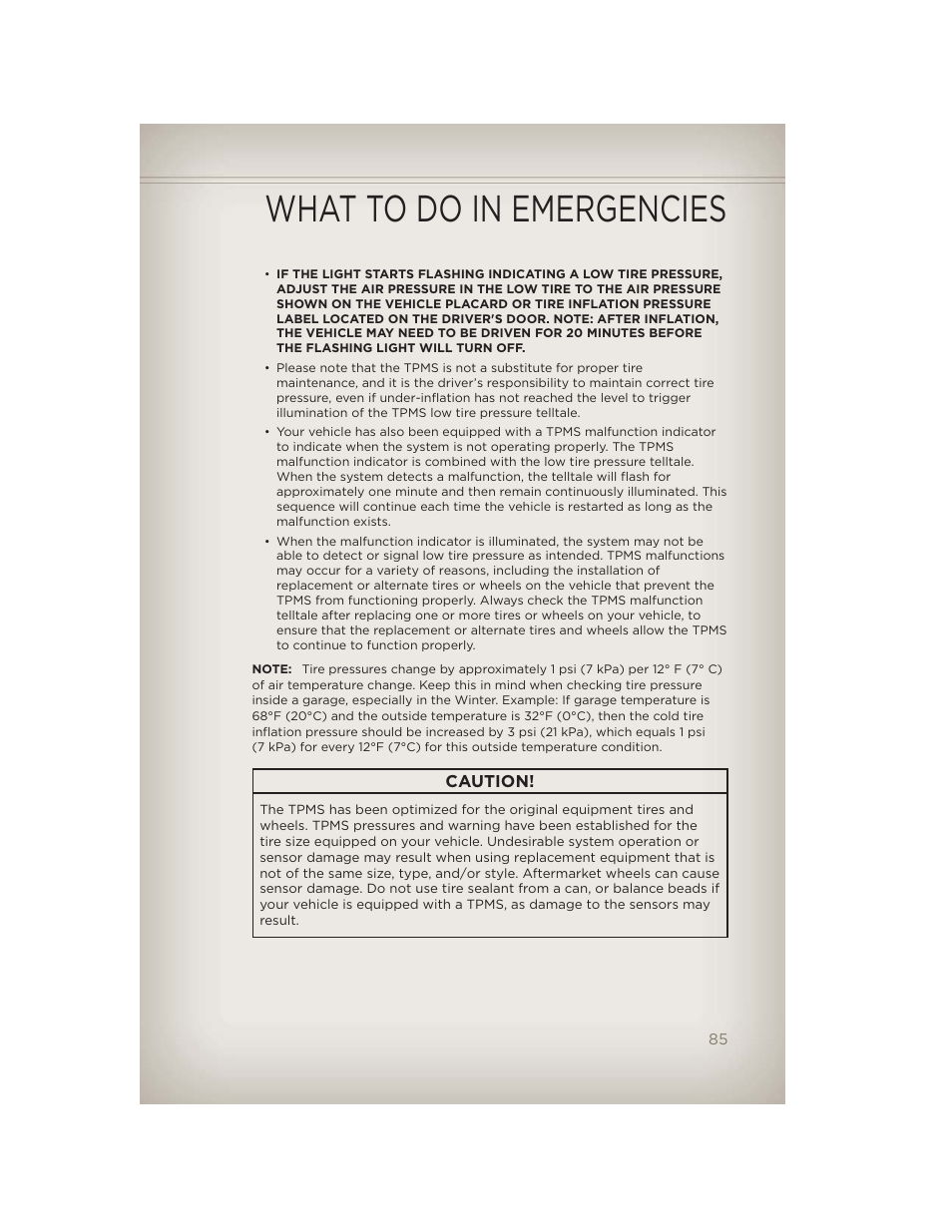 What to do in emergencies | Jeep 2012 Wrangler Unlimited - User Guide User Manual | Page 87 / 124