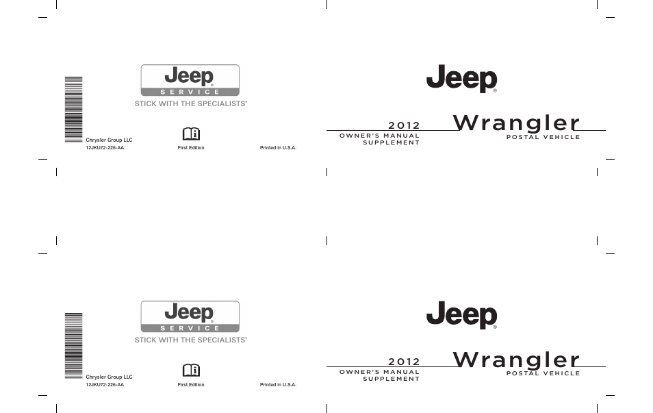 Jeep 2012 Wrangler - Postal Supplement User Manual | 50 pages