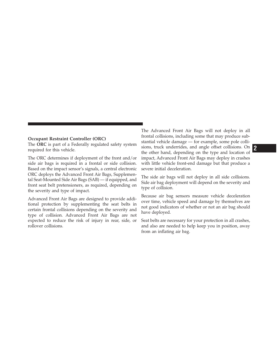 Air bag deployment sensors and controls | Jeep 2012 Wrangler - Postal Supplement User Manual | Page 29 / 50