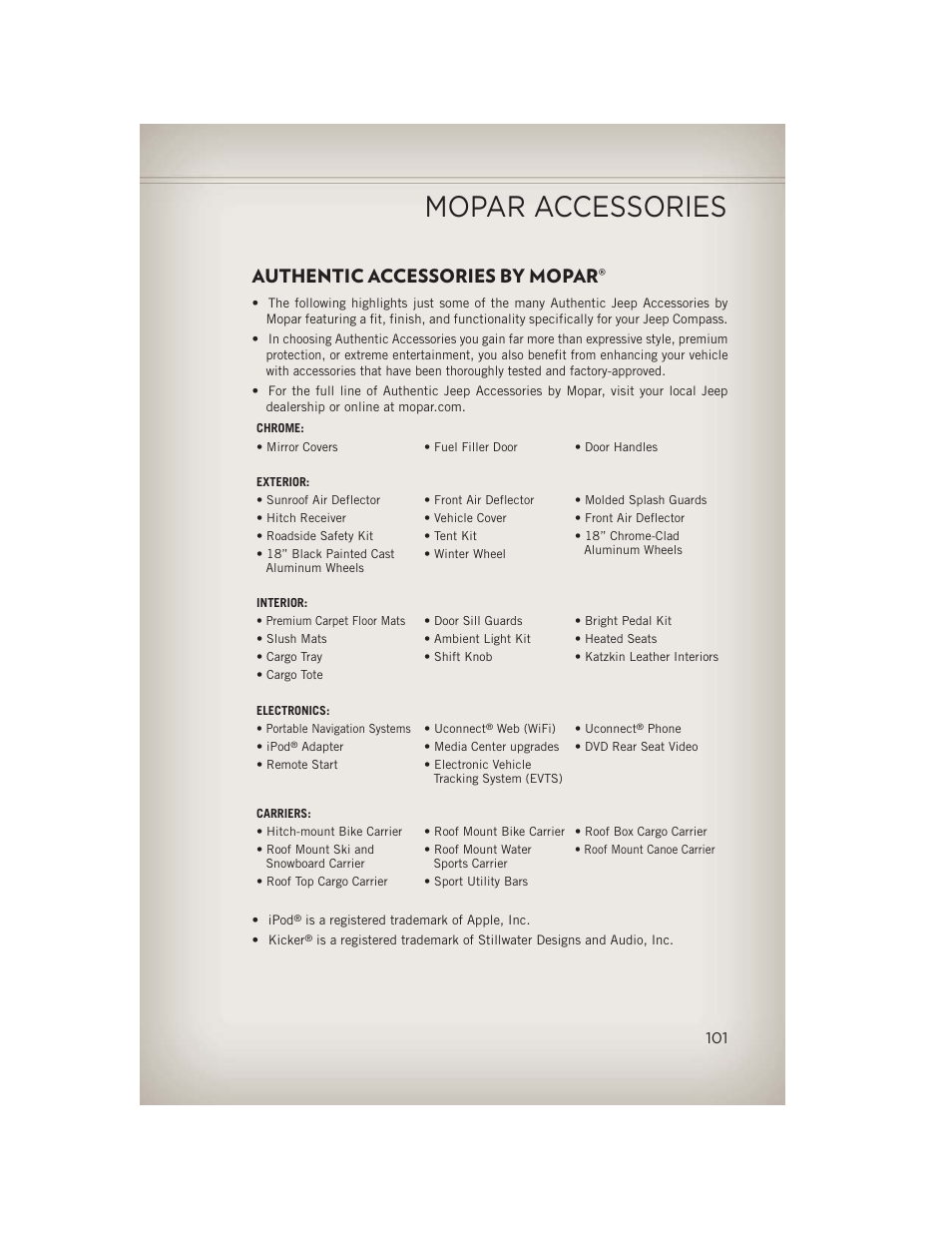 Mopar accessories, Authentic accessories by mopar | Jeep 2013 Compass - User Guide User Manual | Page 103 / 116