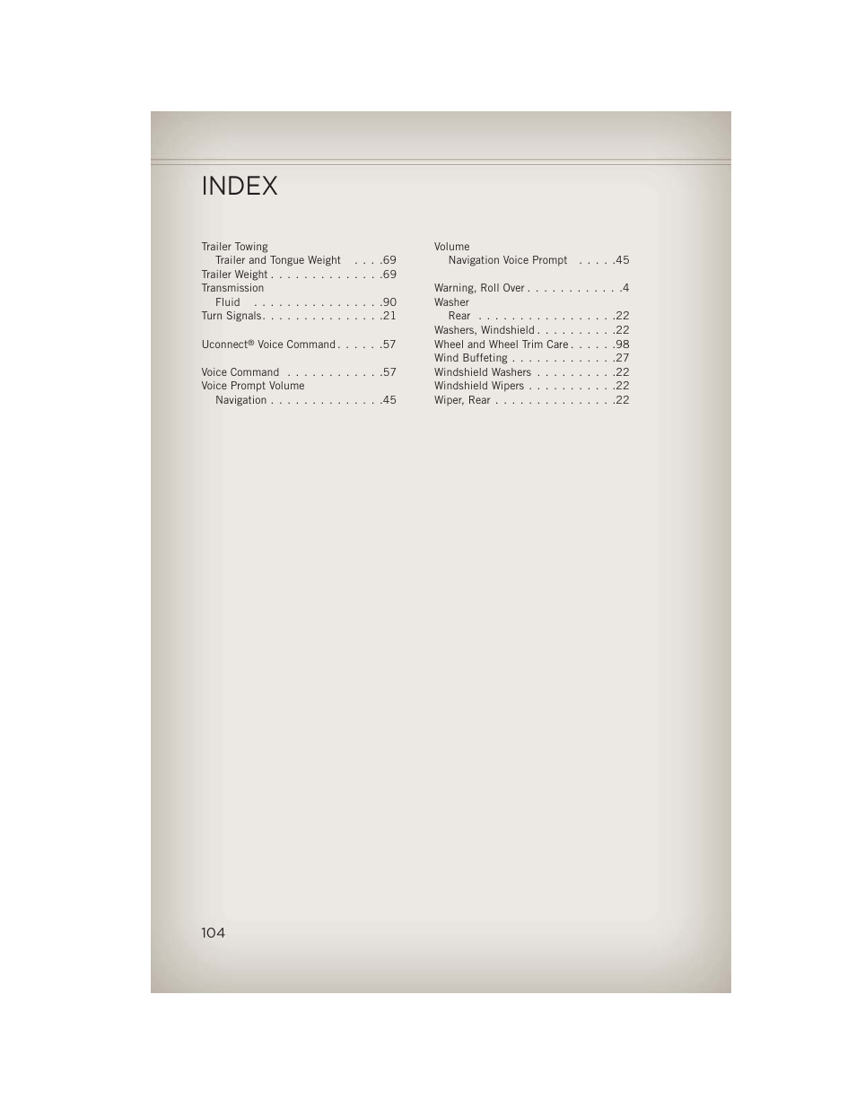 Index | Jeep 2013 Compass - User Guide User Manual | Page 106 / 116