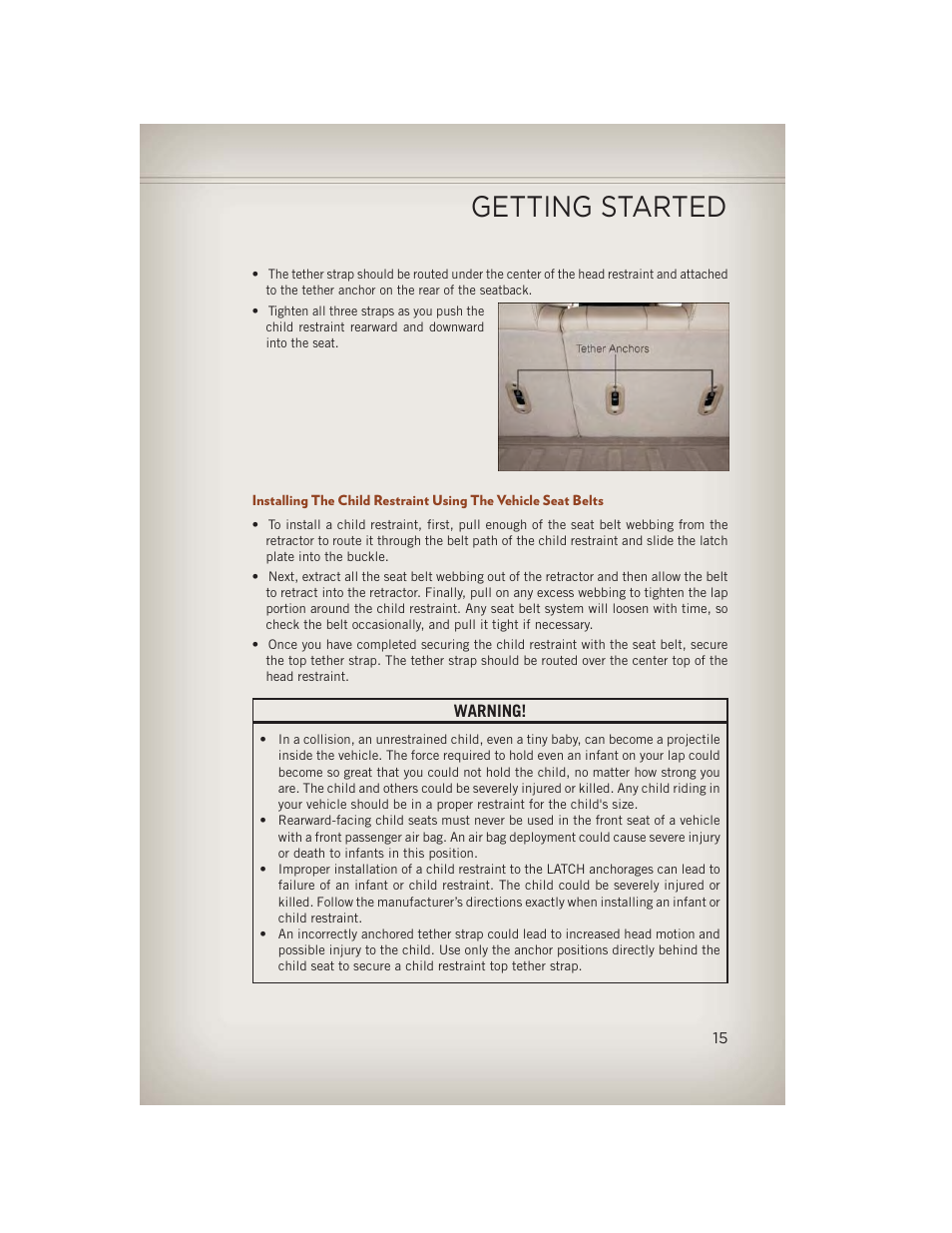 Getting started | Jeep 2013 Compass - User Guide User Manual | Page 17 / 116