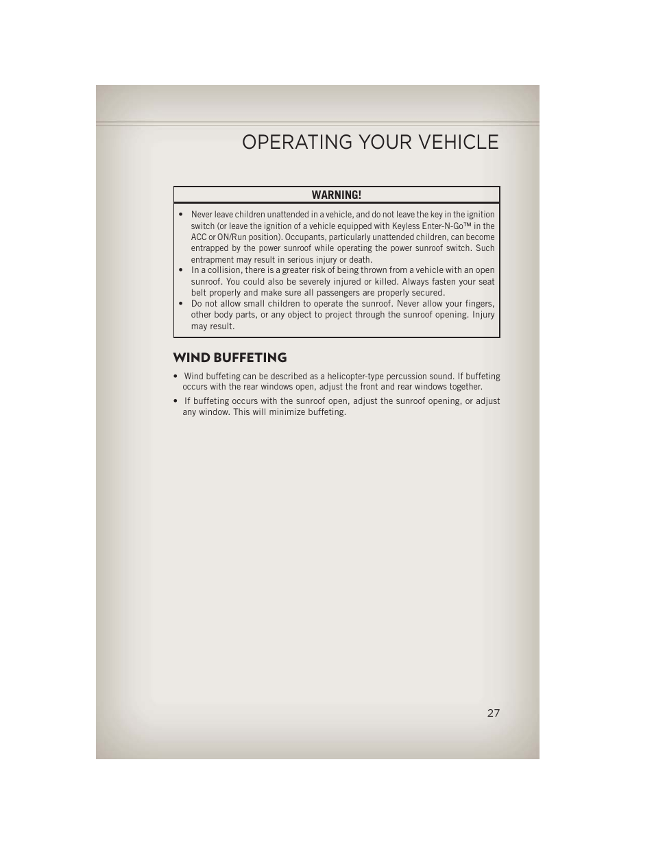 Wind buffeting, Operating your vehicle | Jeep 2013 Compass - User Guide User Manual | Page 29 / 116