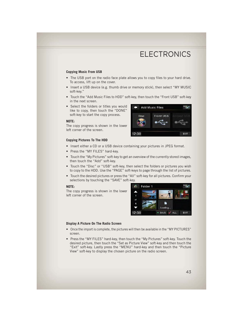 Electronics | Jeep 2013 Compass - User Guide User Manual | Page 45 / 116