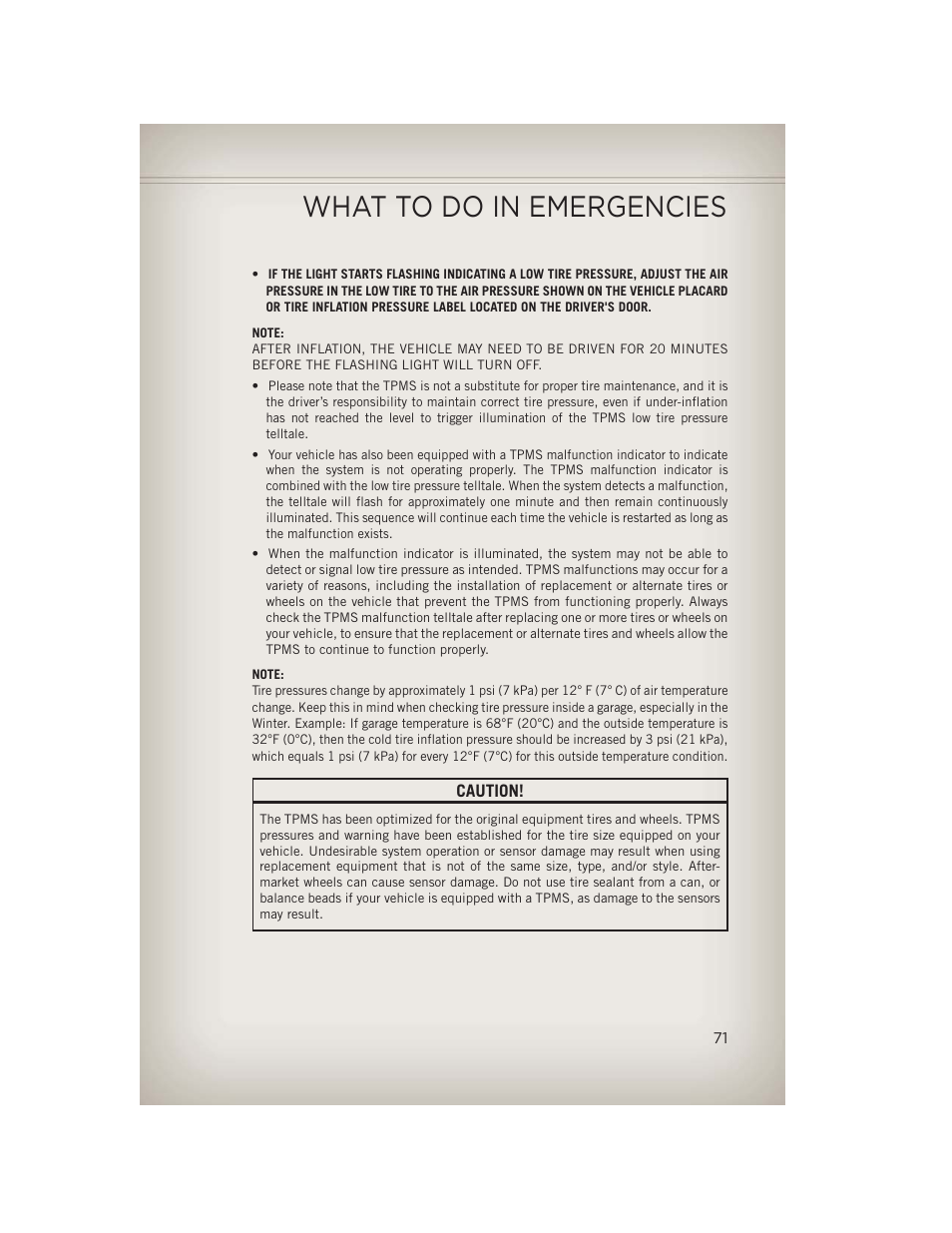 What to do in emergencies | Jeep 2013 Compass - User Guide User Manual | Page 73 / 116