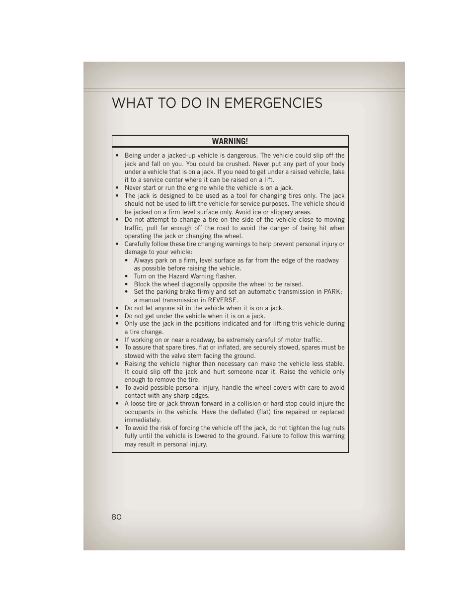 What to do in emergencies | Jeep 2013 Compass - User Guide User Manual | Page 82 / 116