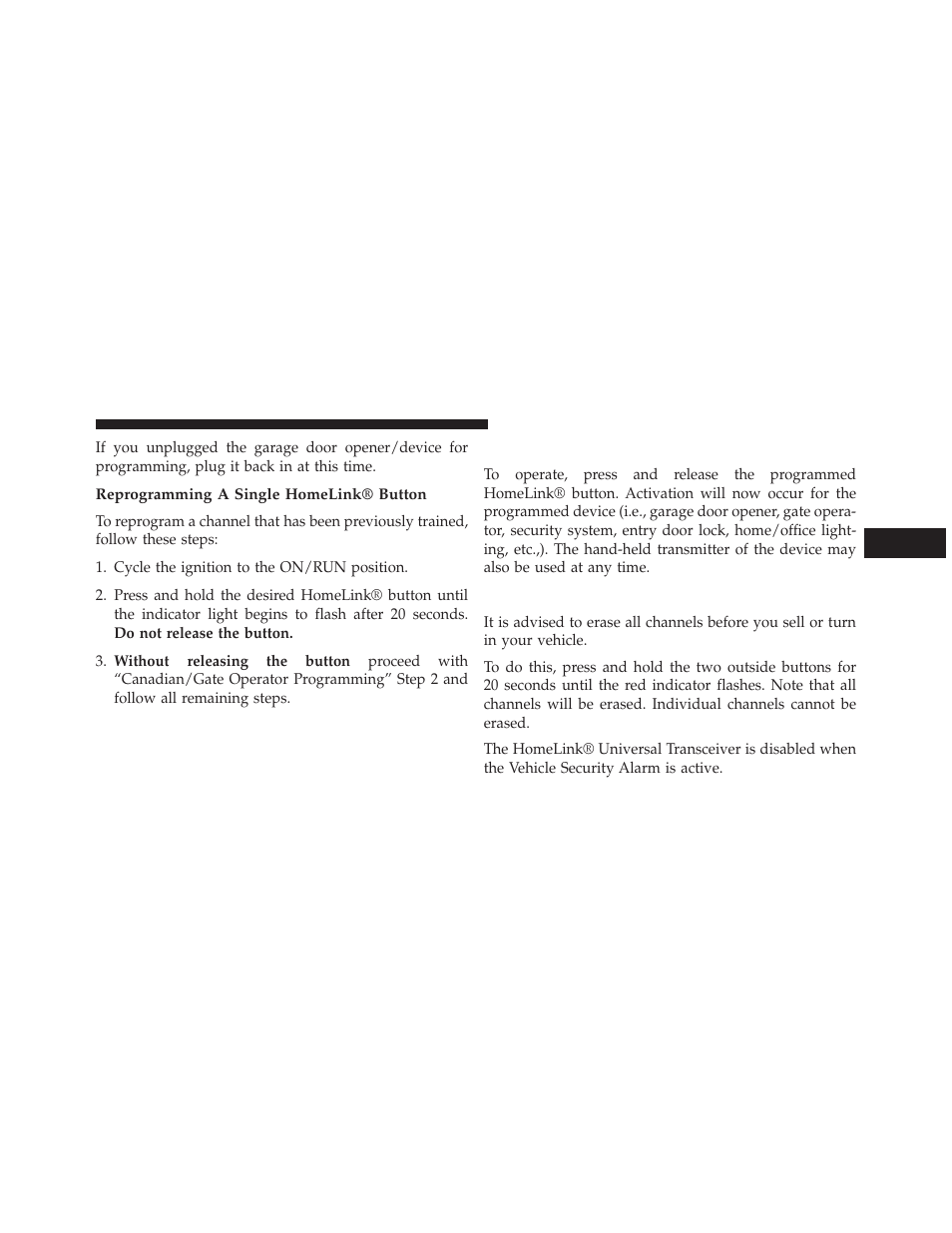 Reprogramming a single homelink® button, Using homelink, Security | Jeep 2013 Grand Cherokee SRT - Owner Manual User Manual | Page 267 / 641