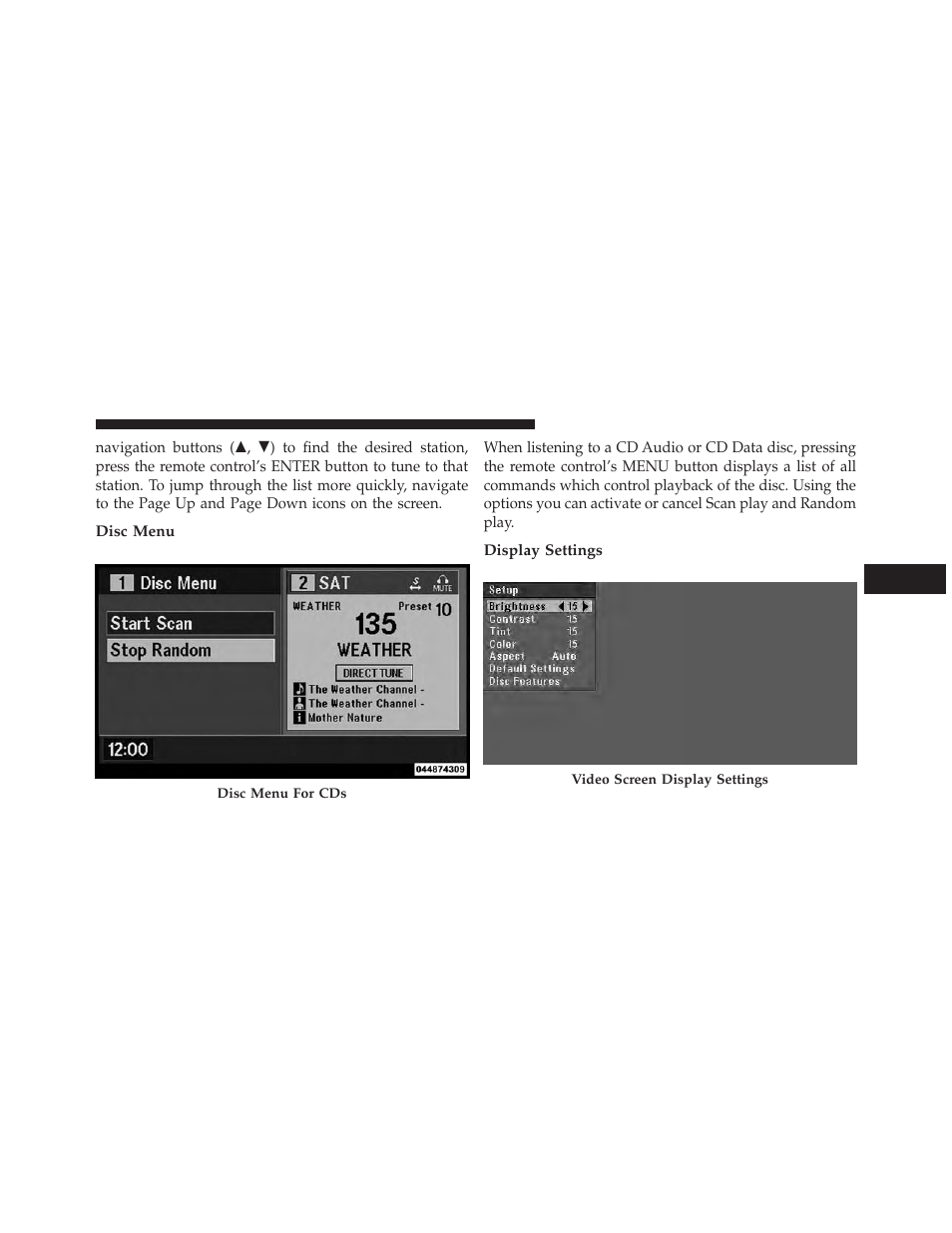 Disc menu, Display settings | Jeep 2013 Grand Cherokee SRT - Owner Manual User Manual | Page 407 / 641