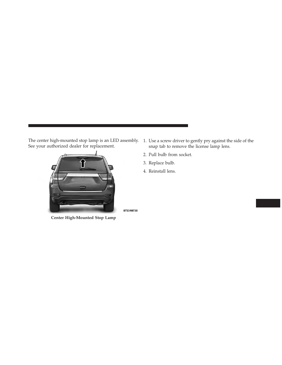 Center high-mounted stop lamp (chmsl), Rear license lamp | Jeep 2013 Grand Cherokee SRT - Owner Manual User Manual | Page 591 / 641