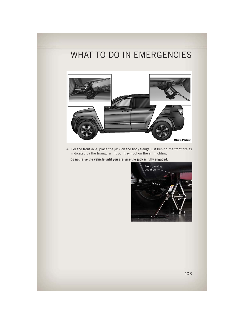 What to do in emergencies | Jeep 2013 Grand Cherokee - User Guide User Manual | Page 105 / 148