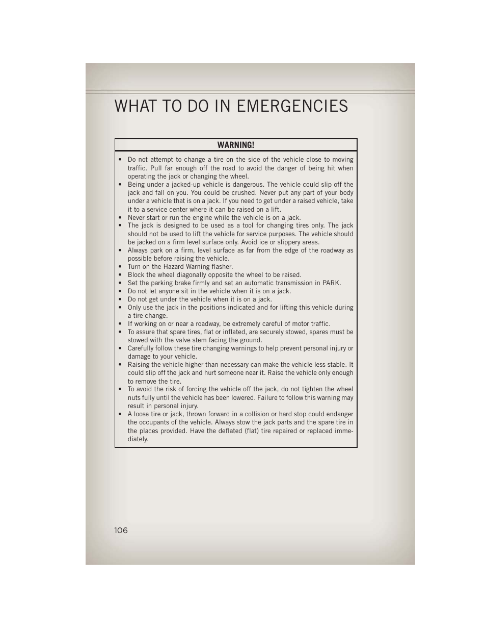 What to do in emergencies | Jeep 2013 Grand Cherokee - User Guide User Manual | Page 108 / 148