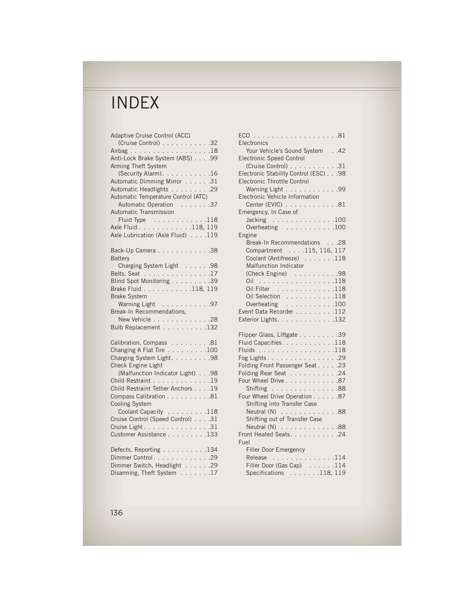 Index | Jeep 2013 Grand Cherokee - User Guide User Manual | Page 138 / 148