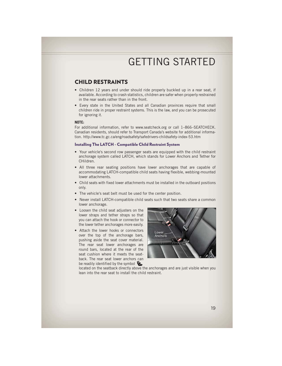 Child restraints, Getting started | Jeep 2013 Grand Cherokee - User Guide User Manual | Page 21 / 148