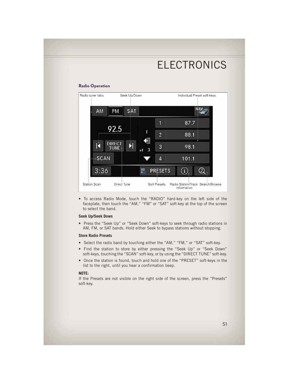 Radio operation, Electronics | Jeep 2013 Grand Cherokee - User Guide User Manual | Page 53 / 148