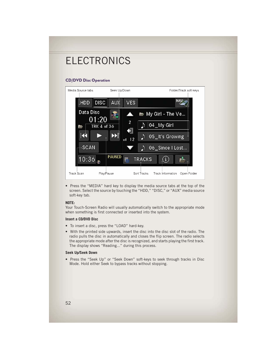 Cd/dvd disc operation, Electronics | Jeep 2013 Grand Cherokee - User Guide User Manual | Page 54 / 148