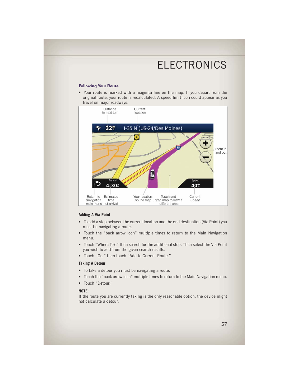 Following your route, Electronics | Jeep 2013 Grand Cherokee - User Guide User Manual | Page 59 / 148