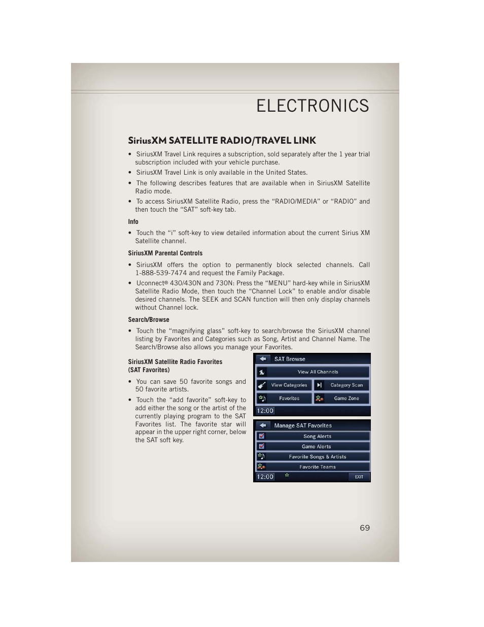 Siriusxm satellite radio/travel link, Electronics | Jeep 2013 Grand Cherokee - User Guide User Manual | Page 71 / 148