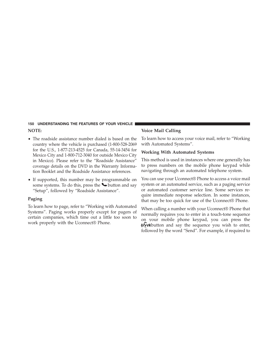 Paging, Voice mail calling, Working with automated systems | Jeep 2013 Grand Cherokee - Owner Manual User Manual | Page 152 / 704