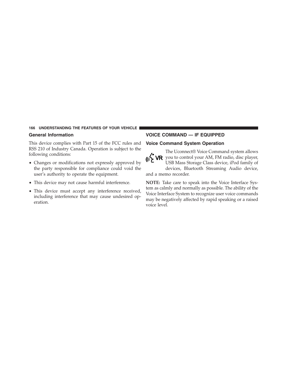 General information, Voice command — if equipped, Voice command system operation | Jeep 2013 Grand Cherokee - Owner Manual User Manual | Page 168 / 704