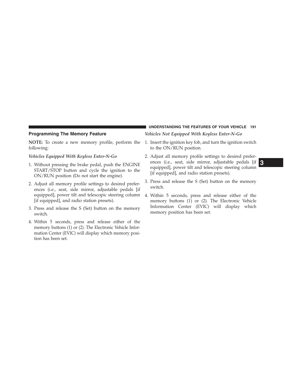 Programming the memory feature | Jeep 2013 Grand Cherokee - Owner Manual User Manual | Page 193 / 704