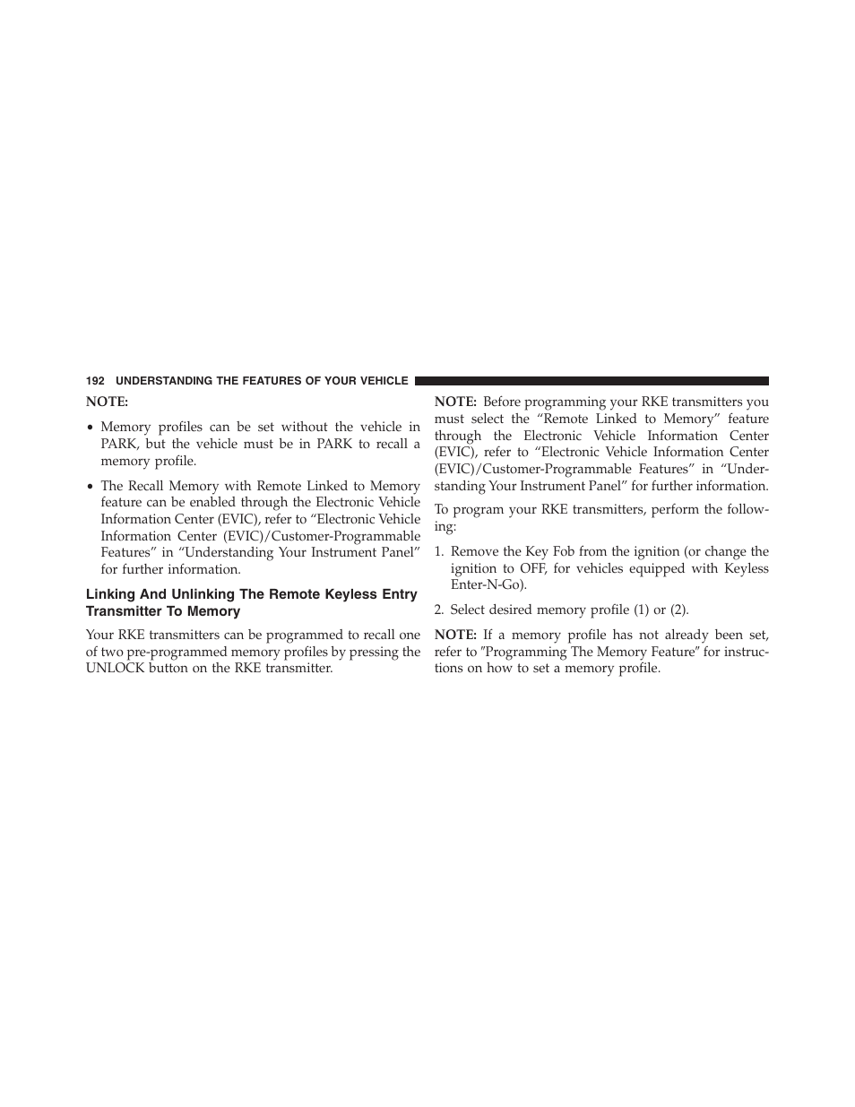 Linking and unlinking the remote keyless, Entry transmitter to memory | Jeep 2013 Grand Cherokee - Owner Manual User Manual | Page 194 / 704