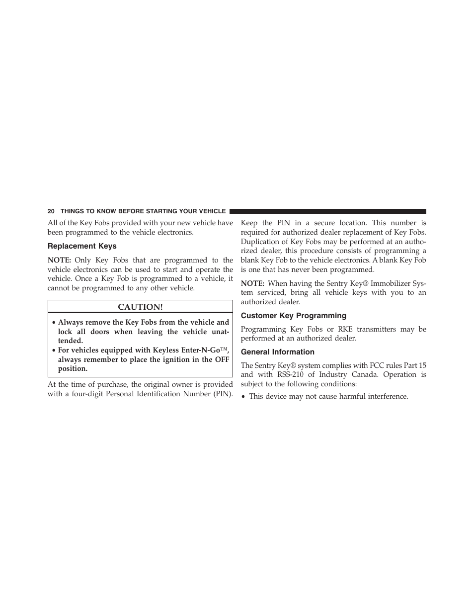 Replacement keys, Customer key programming, General information | Jeep 2013 Grand Cherokee - Owner Manual User Manual | Page 22 / 704