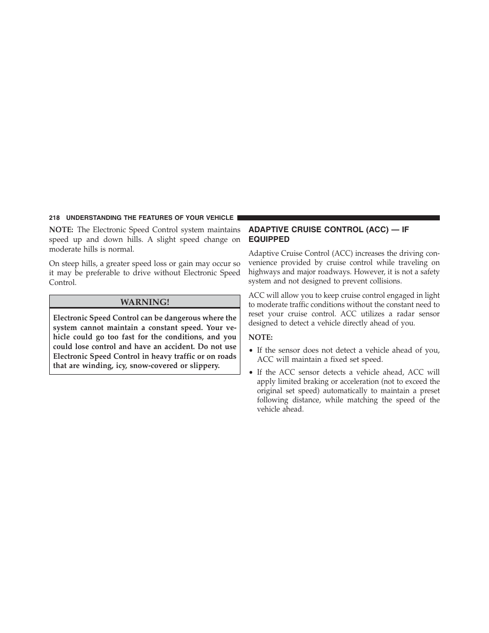 Adaptive cruise control (acc) — if equipped, Adaptive cruise control (acc) — if, Equipped | Jeep 2013 Grand Cherokee - Owner Manual User Manual | Page 220 / 704