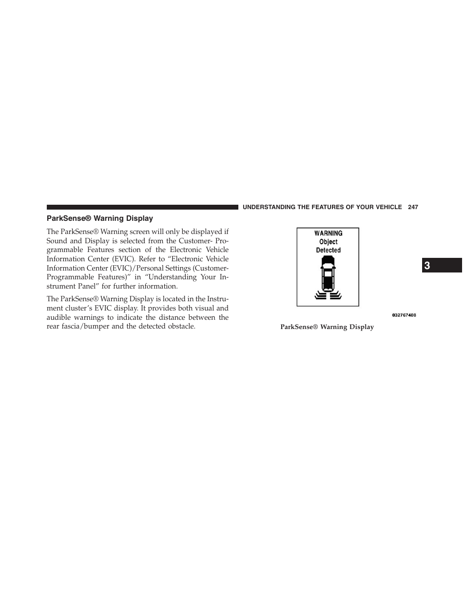 Parksense® warning display | Jeep 2013 Grand Cherokee - Owner Manual User Manual | Page 249 / 704