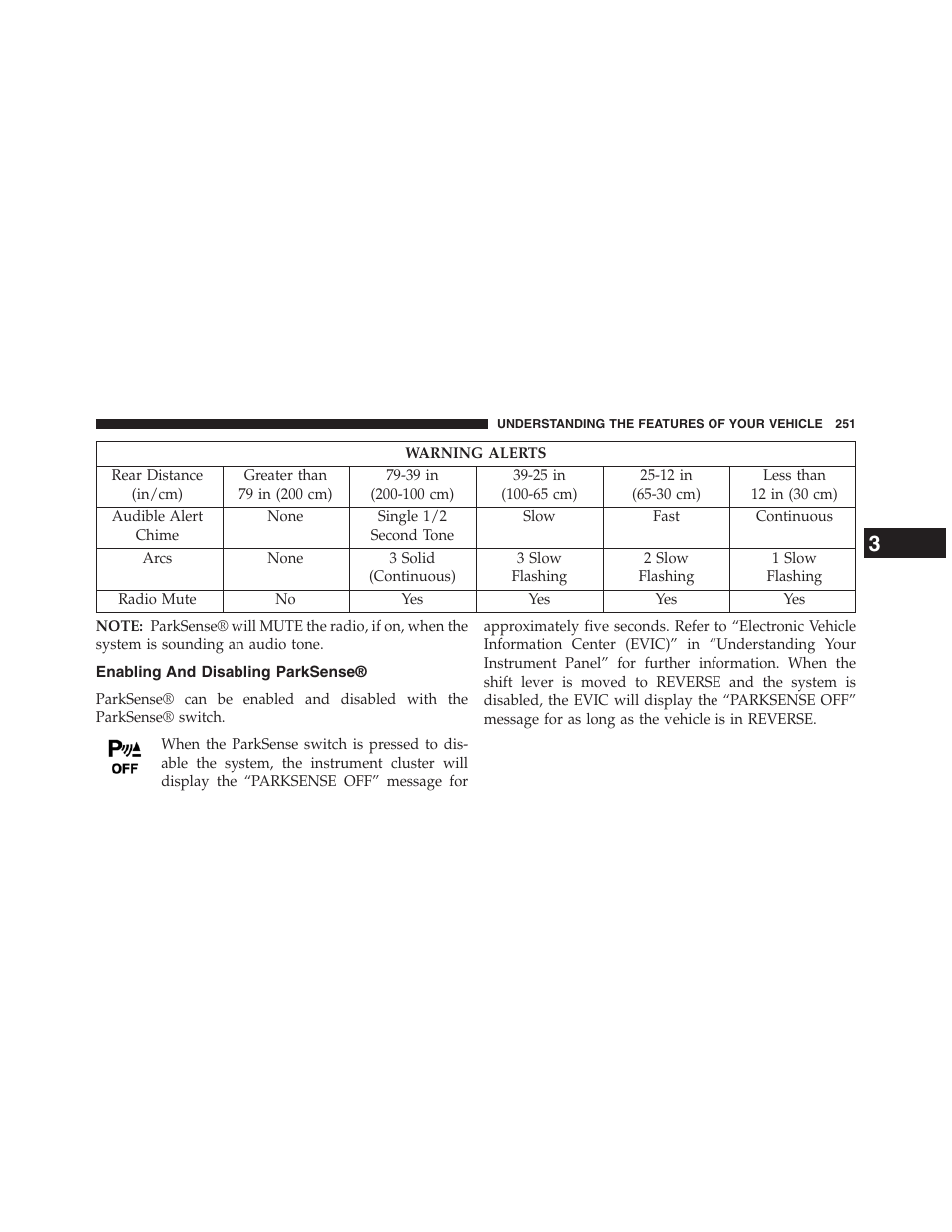 Enabling and disabling parksense | Jeep 2013 Grand Cherokee - Owner Manual User Manual | Page 253 / 704