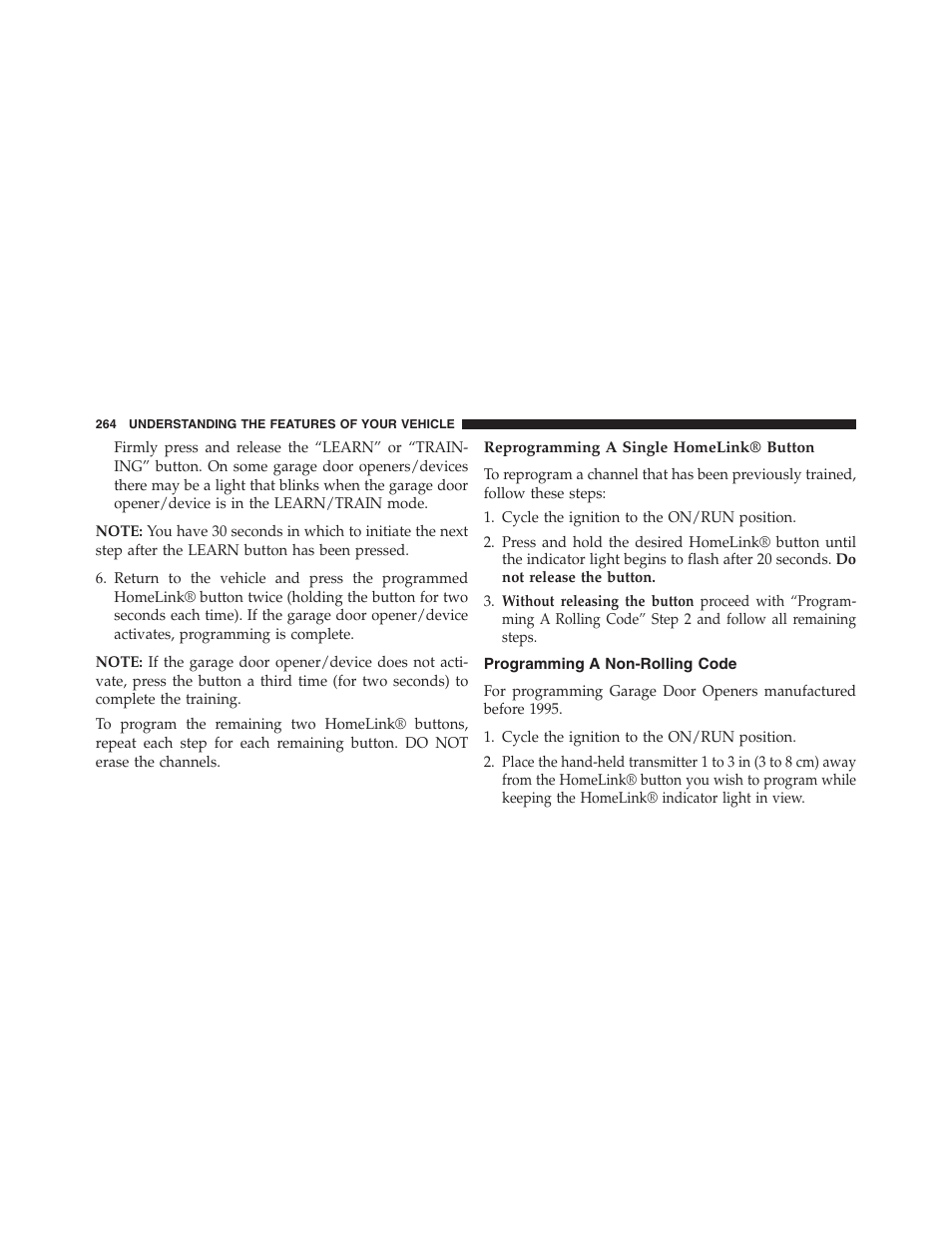 Reprogramming a single homelink® button, Programming a non-rolling code | Jeep 2013 Grand Cherokee - Owner Manual User Manual | Page 266 / 704