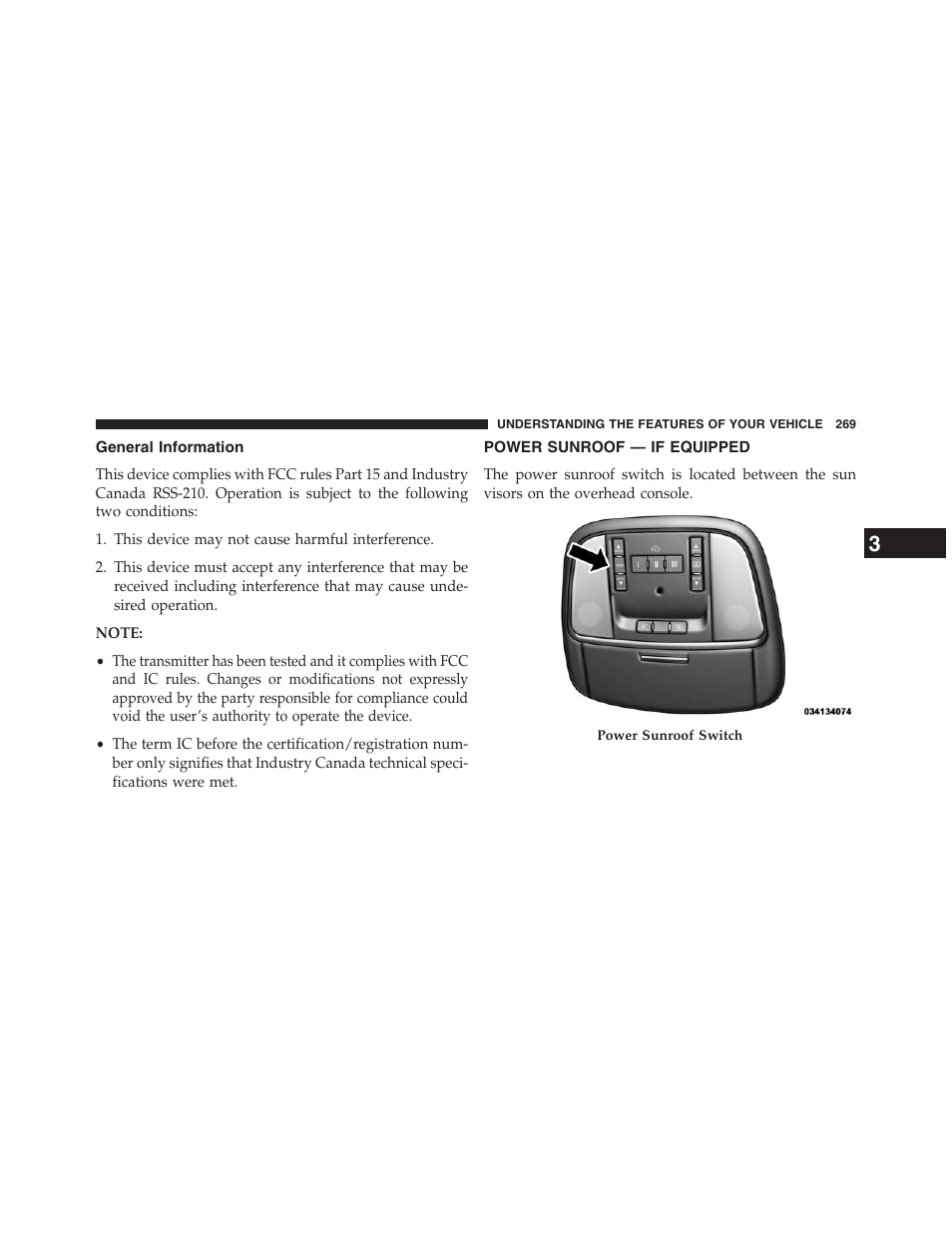 General information, Power sunroof — if equipped | Jeep 2013 Grand Cherokee - Owner Manual User Manual | Page 271 / 704