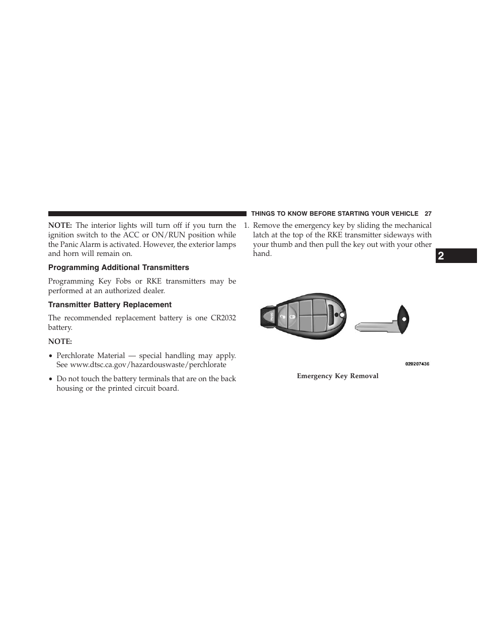 Programming additional transmitters, Transmitter battery replacement | Jeep 2013 Grand Cherokee - Owner Manual User Manual | Page 29 / 704