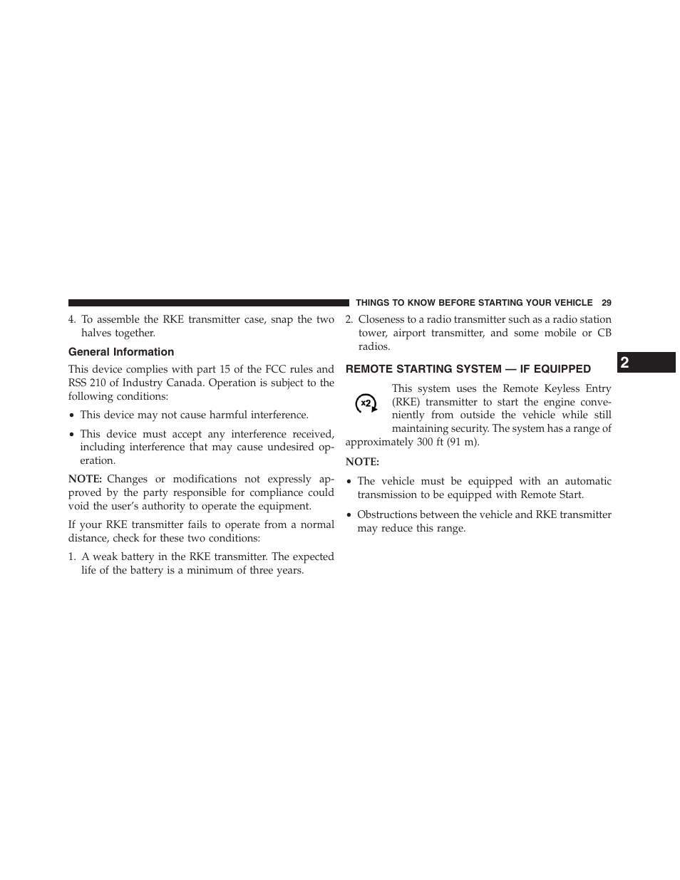 General information, Remote starting system — if equipped, Remote starting system | If equipped | Jeep 2013 Grand Cherokee - Owner Manual User Manual | Page 31 / 704