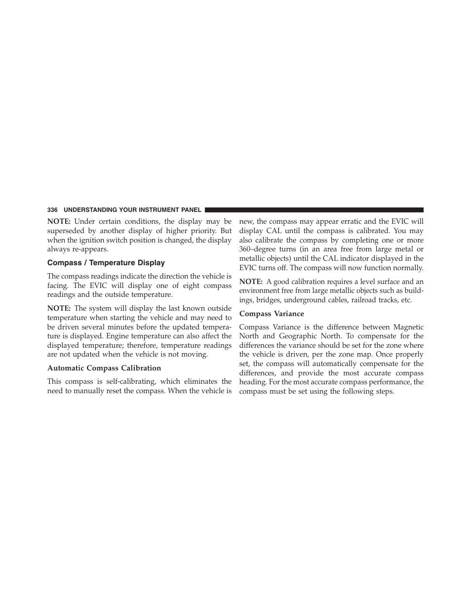 Compass / temperature display, Automatic compass calibration, Compass variance | Jeep 2013 Grand Cherokee - Owner Manual User Manual | Page 338 / 704