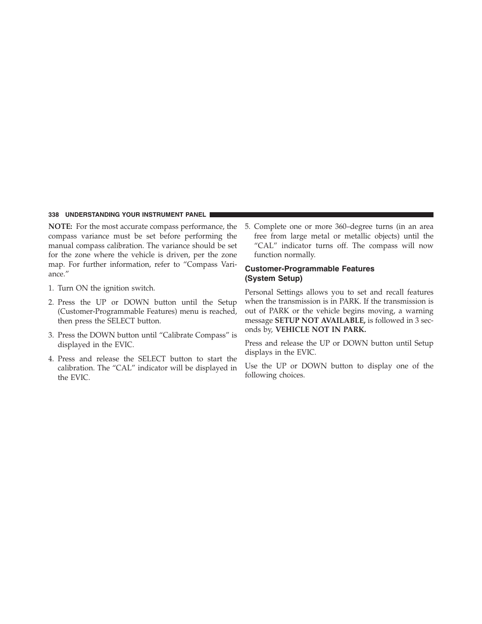 Customer-programmable features (system setup), Customer-programmable features, System setup) | Jeep 2013 Grand Cherokee - Owner Manual User Manual | Page 340 / 704