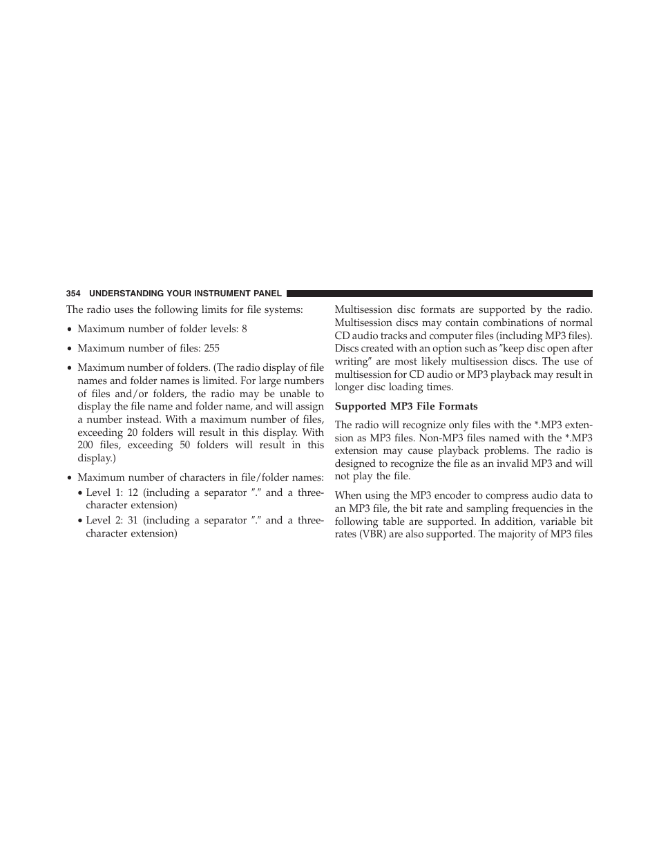 Supported mp3 file formats | Jeep 2013 Grand Cherokee - Owner Manual User Manual | Page 356 / 704