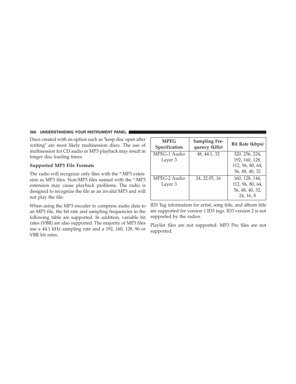 Supported mp3 file formats | Jeep 2013 Grand Cherokee - Owner Manual User Manual | Page 368 / 704