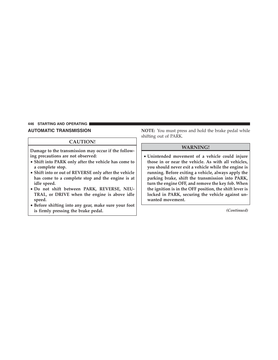Automatic transmission | Jeep 2013 Grand Cherokee - Owner Manual User Manual | Page 448 / 704