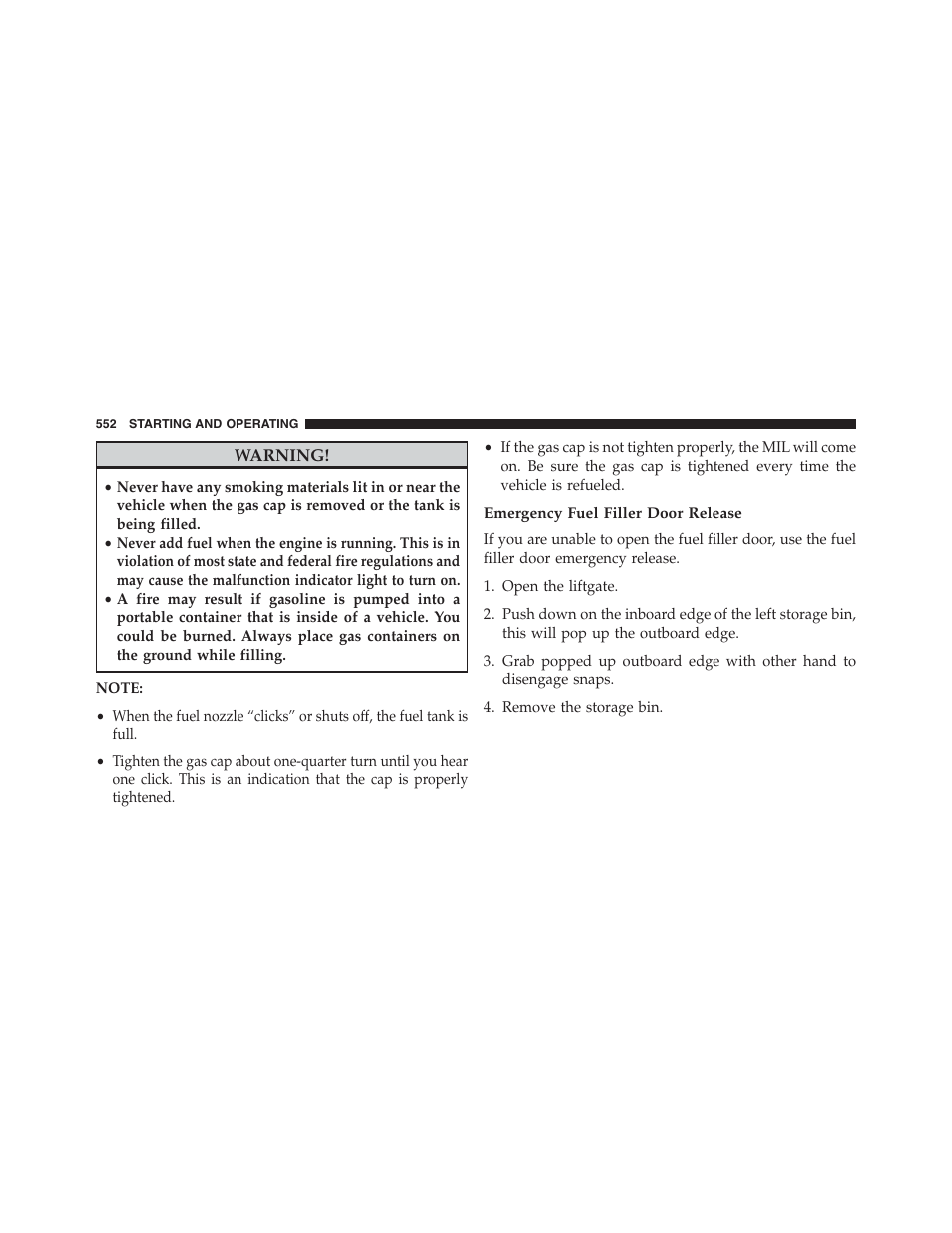 Emergency fuel filler door release | Jeep 2013 Grand Cherokee - Owner Manual User Manual | Page 554 / 704