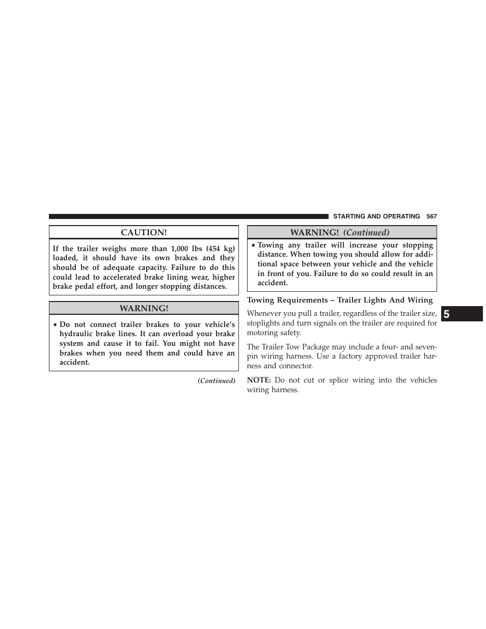 Towing requirements – trailer lights and wiring | Jeep 2013 Grand Cherokee - Owner Manual User Manual | Page 569 / 704