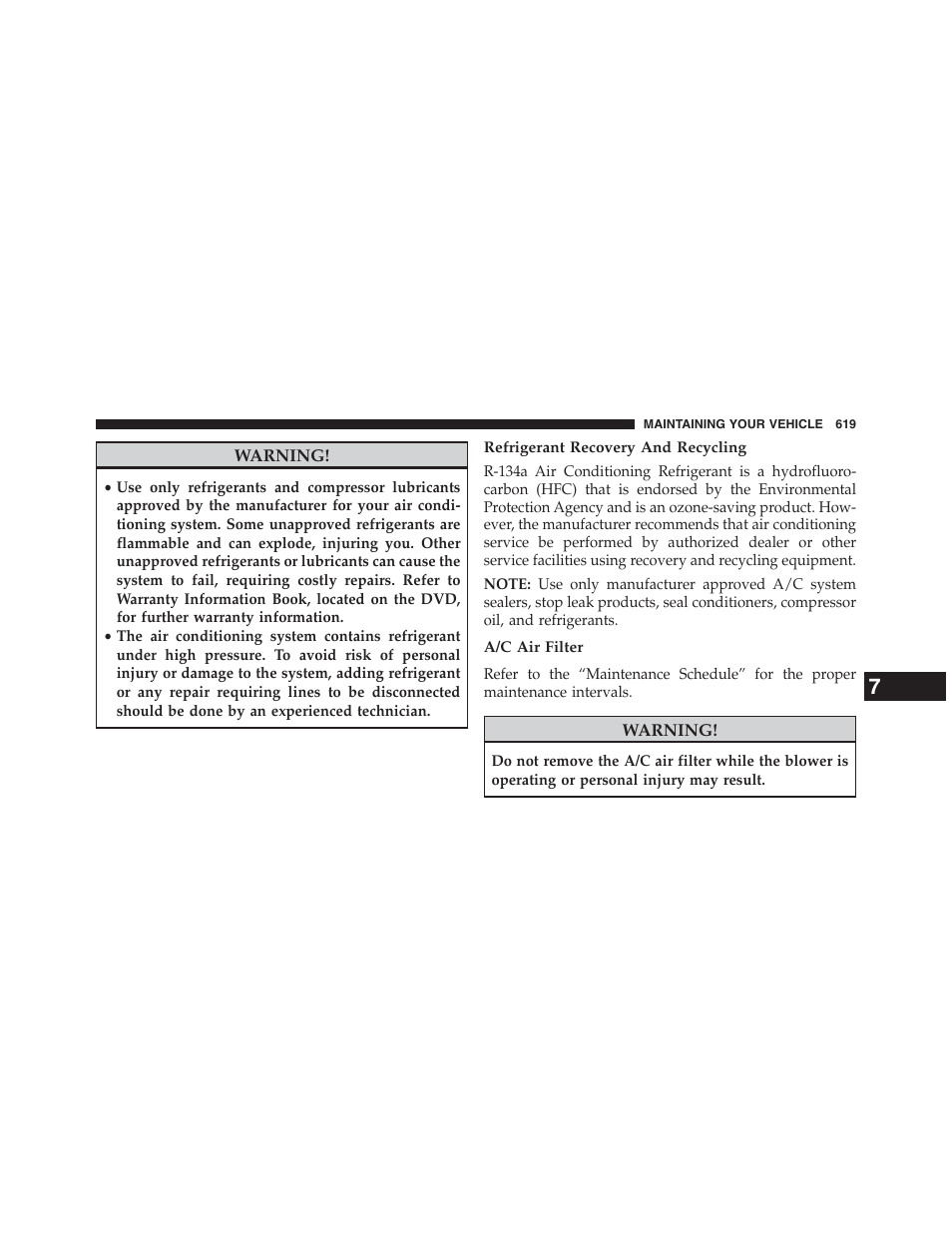 Refrigerant recovery and recycling, A/c air filter | Jeep 2013 Grand Cherokee - Owner Manual User Manual | Page 621 / 704