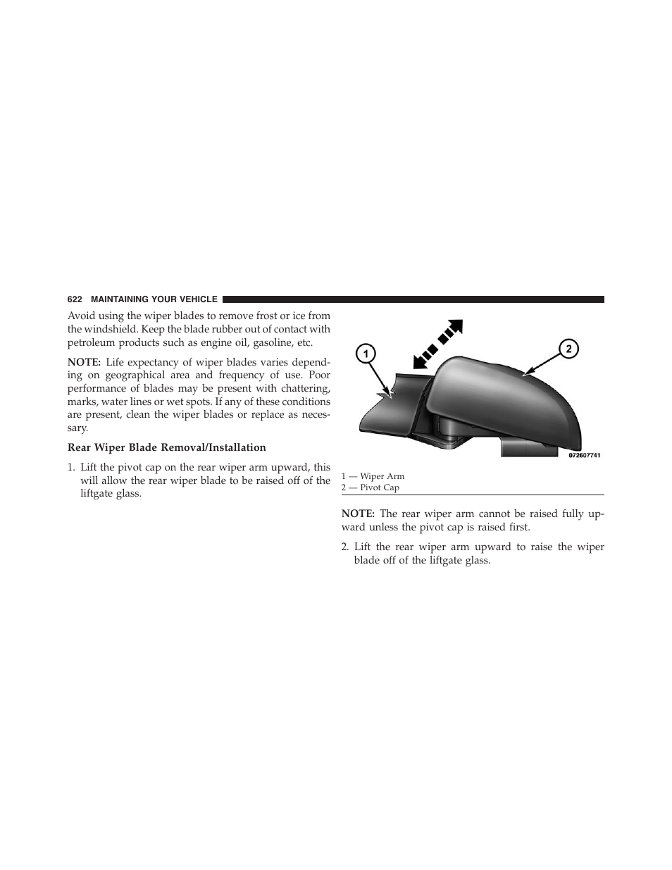 Rear wiper blade removal/installation | Jeep 2013 Grand Cherokee - Owner Manual User Manual | Page 624 / 704