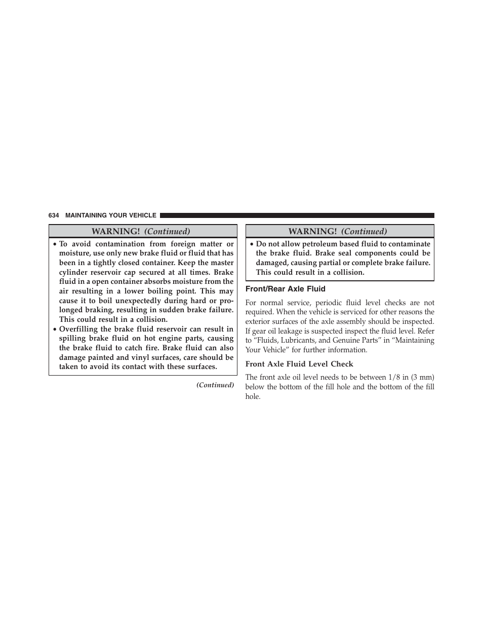 Front/rear axle fluid, Front axle fluid level check | Jeep 2013 Grand Cherokee - Owner Manual User Manual | Page 636 / 704