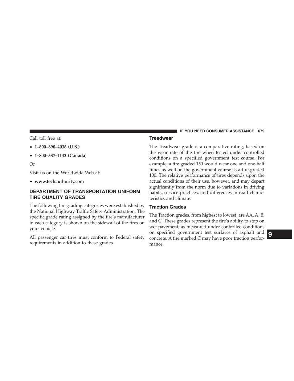 Treadwear, Traction grades, Department of transportation uniform | Tire quality grades | Jeep 2013 Grand Cherokee - Owner Manual User Manual | Page 681 / 704