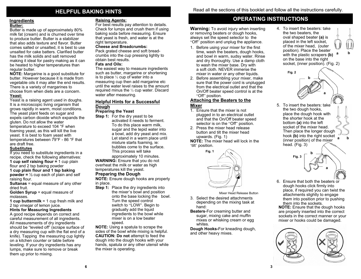 Helpful baking hints, Operating instructions | Bravetti PLATINUM PRO EP595H User Manual | Page 5 / 6