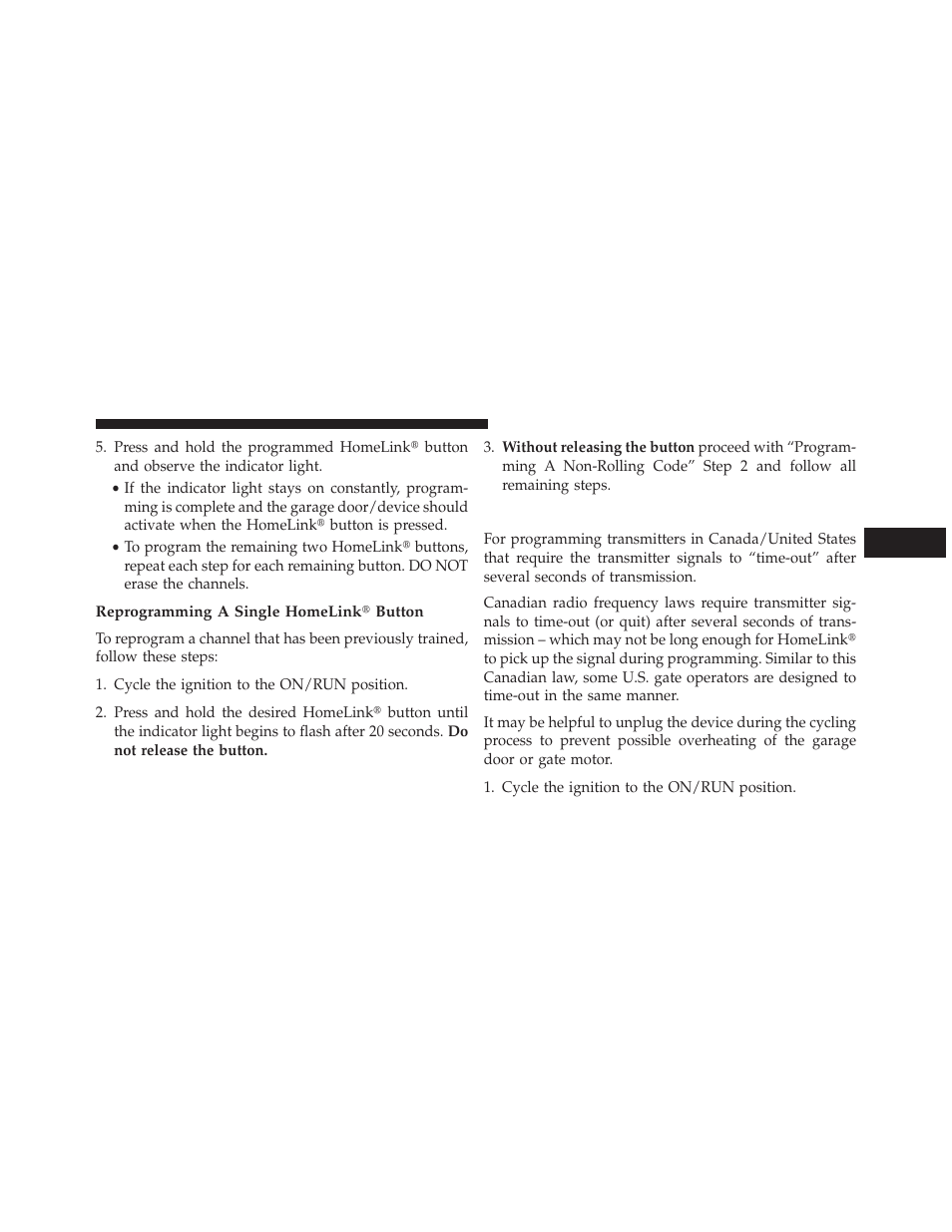 Reprogramming a single homelink button, Canadian/gate operator programming | Jeep 2013 Patriot - Owner Manual User Manual | Page 183 / 525