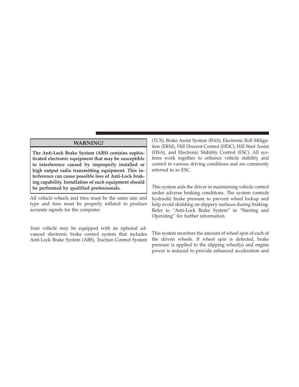 Electronic brake control system, Anti-lock brake system (abs), Traction control system (tcs) | Jeep 2013 Patriot - Owner Manual User Manual | Page 348 / 525