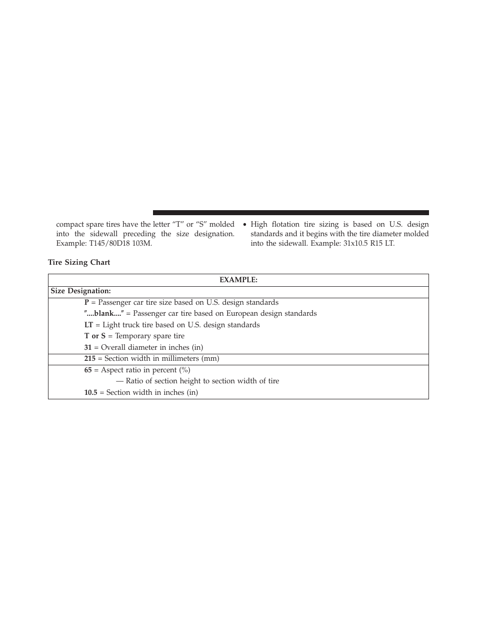 Tire sizing chart | Jeep 2013 Patriot - Owner Manual User Manual | Page 360 / 525