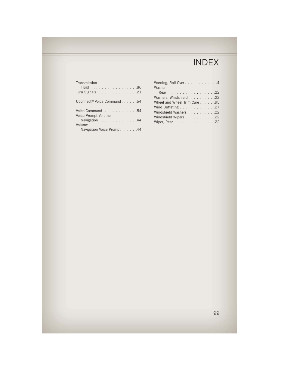 Index | Jeep 2013 Patriot - User Guide User Manual | Page 101 / 108