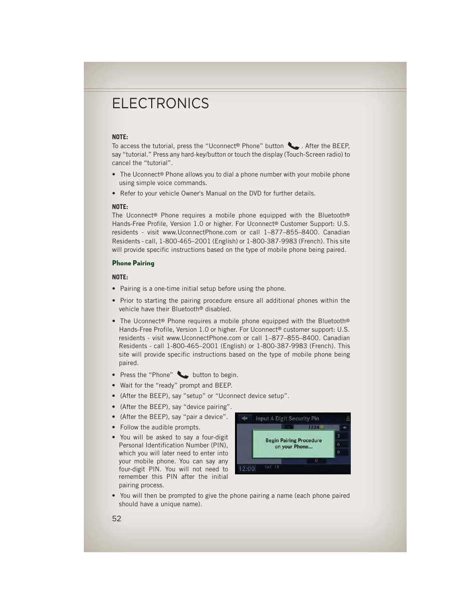 Phone pairing, Electronics | Jeep 2013 Patriot - User Guide User Manual | Page 54 / 108